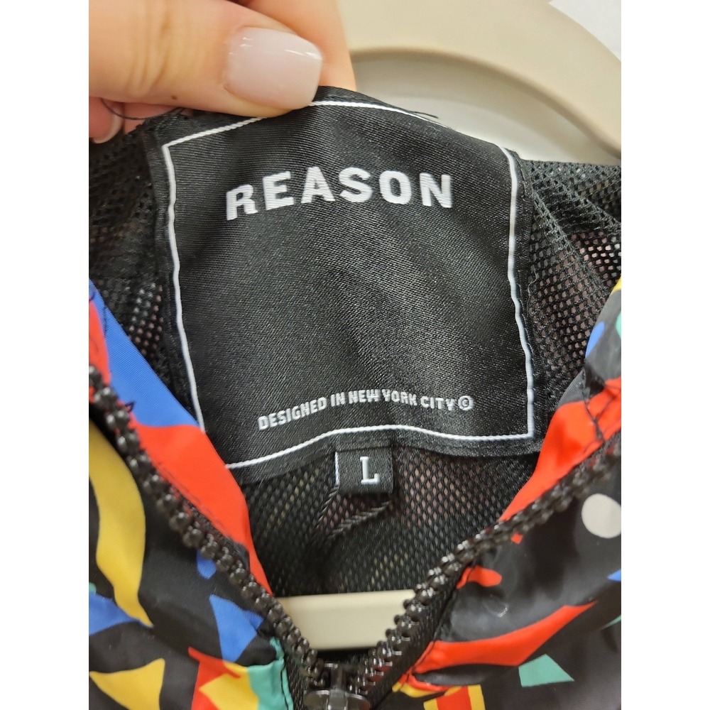 REASON Brand Pullover Jacket Mens Size L Multi Color‎ Geometric Design - Picture 2 of 11